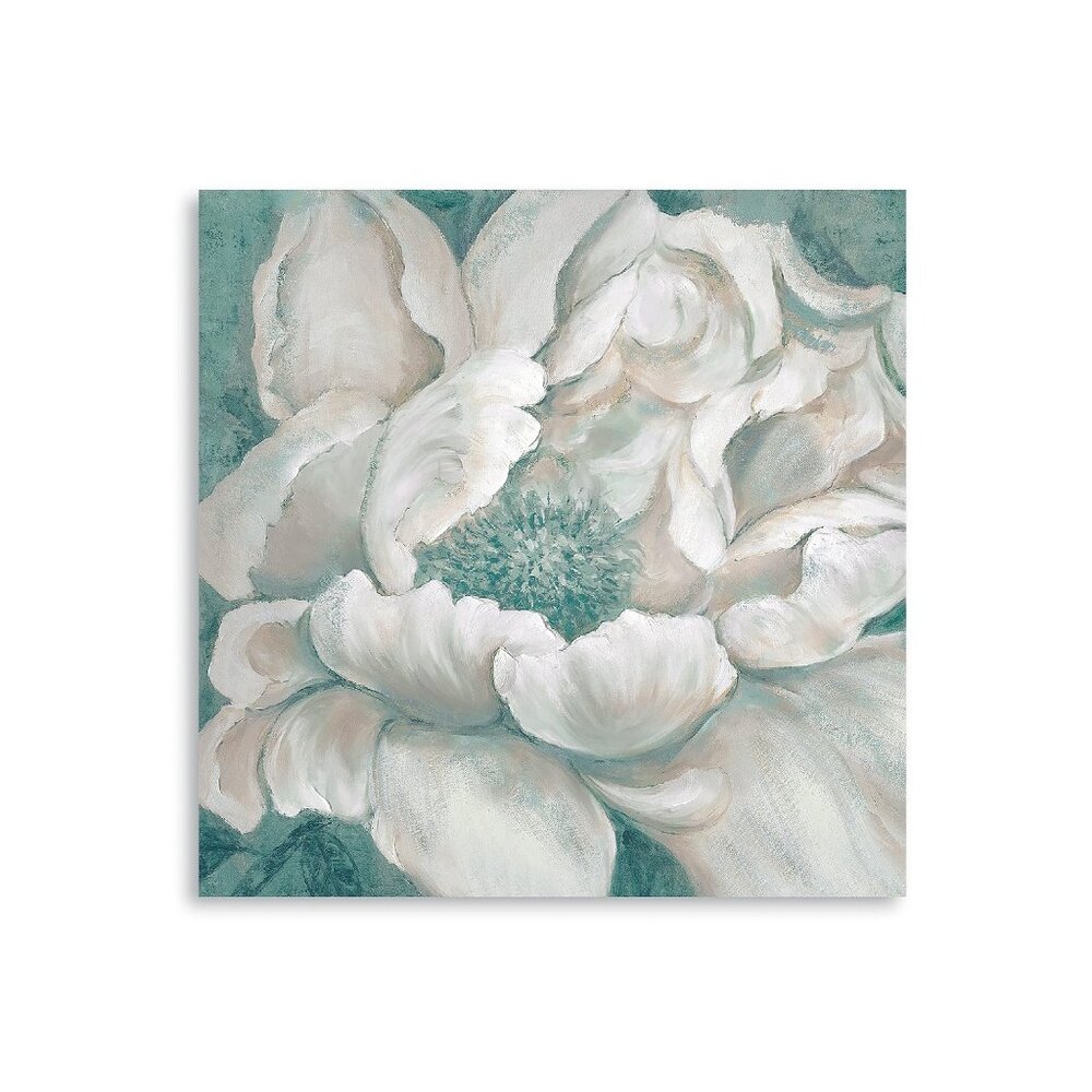 Blossom Teal White Floral Unframed Canvas Wall Art 16" X 16"